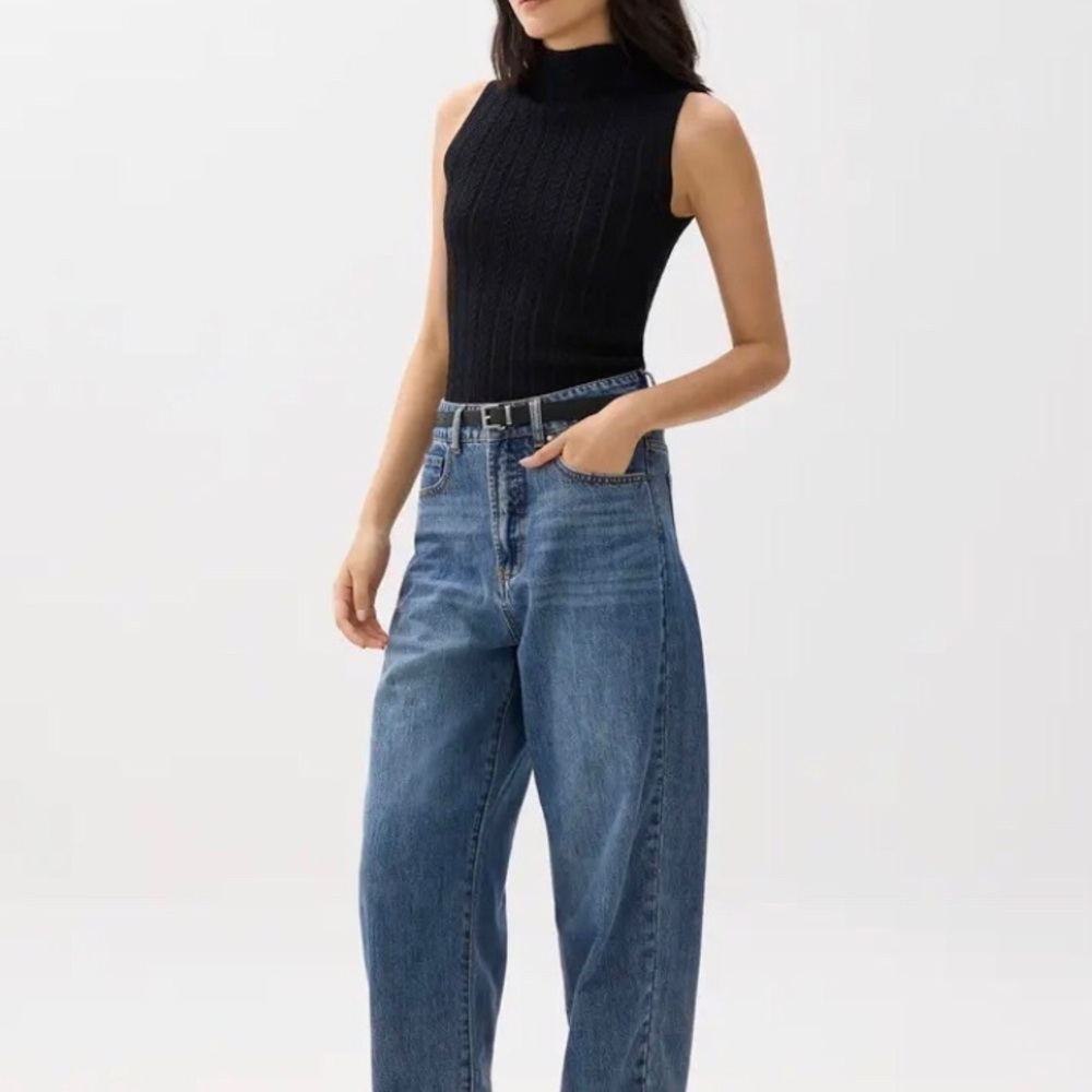 Dressbarn Mock-neck Sleeve-less Ribbed Knit Top Black Size Medium